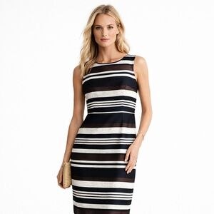 New Ann Taylor Black and Gold Striped Sheath Dress